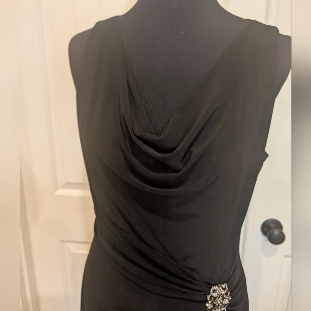 Lauren Ralph Lauren Black Jersey Cowl Neck & Rhinestone Embellished Waist Pin - Picture 6 of 7